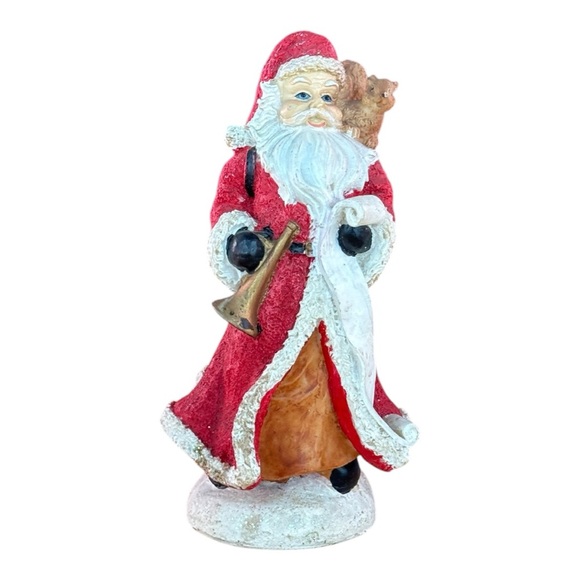 Vintage Santa Claus Figurine Red Coat with White Trim and Green Felt Base - Picture 3 of 8
